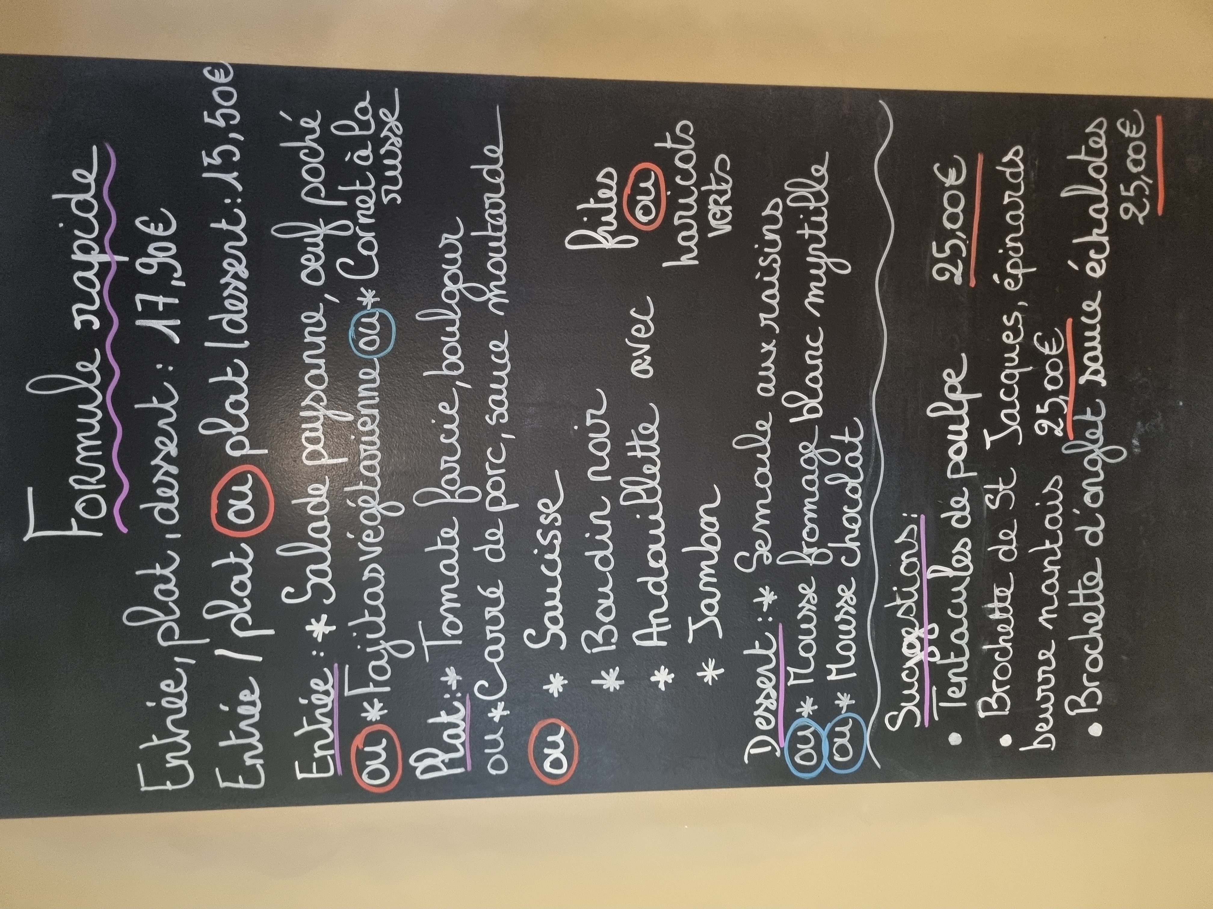 Photo du menu du jour