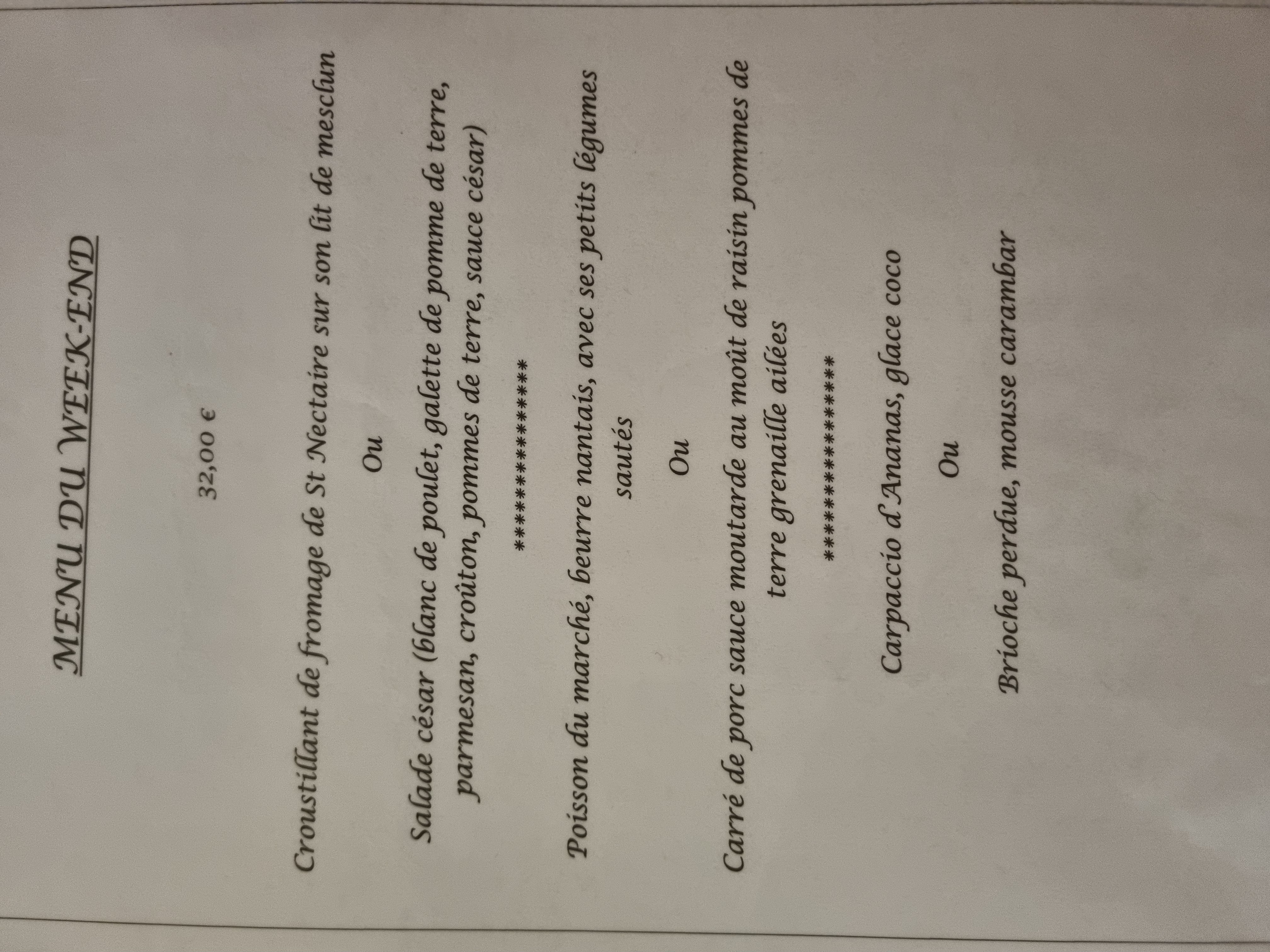 Photo du menu du week-end