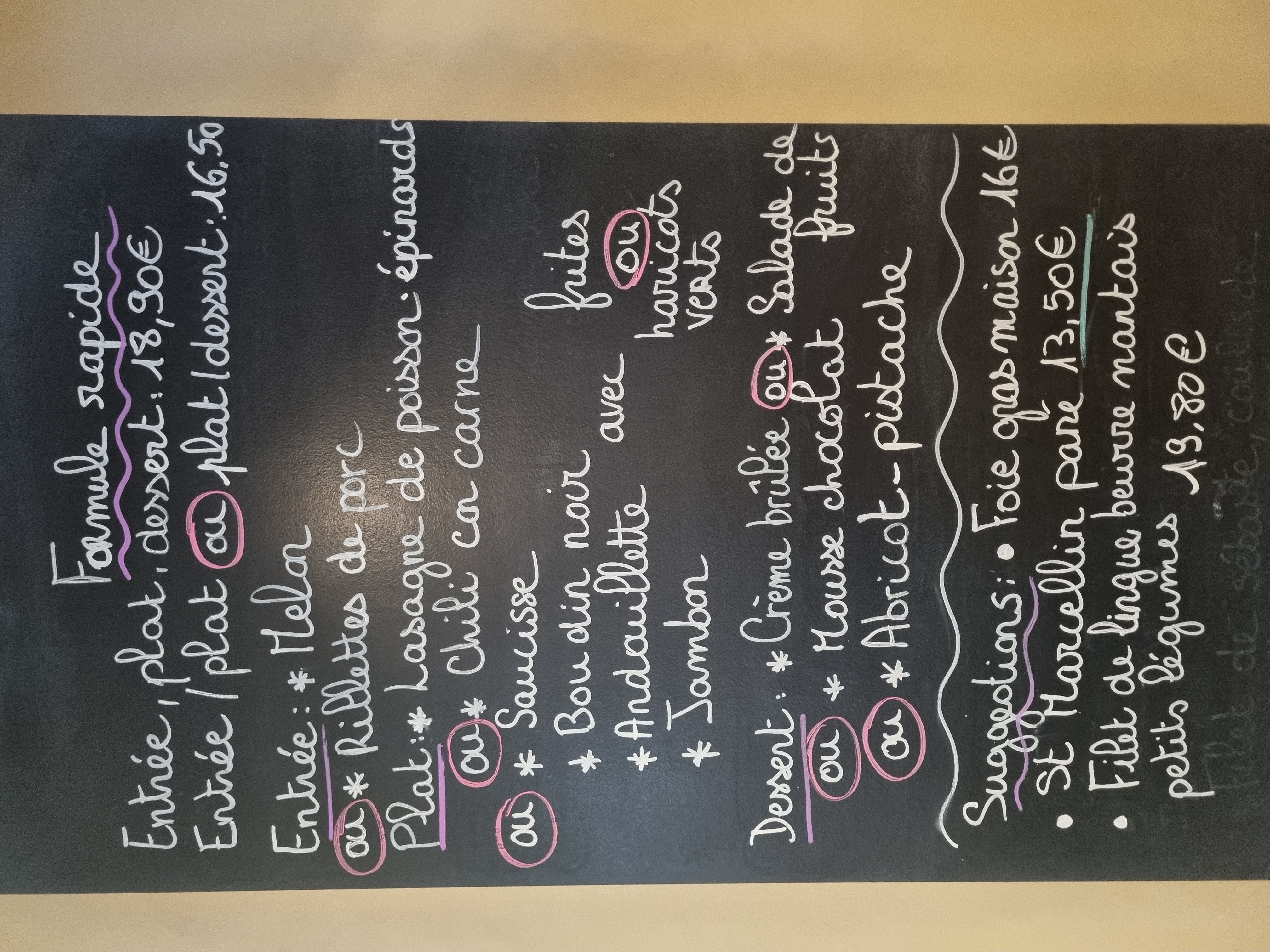 Photo du menu du jour