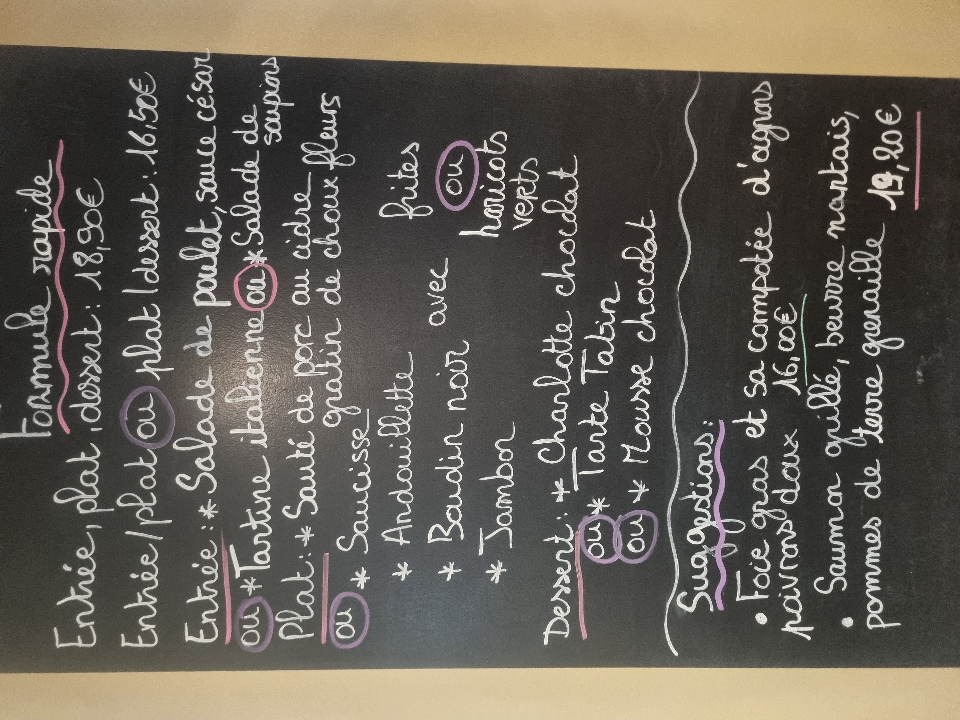 Photo du menu du jour