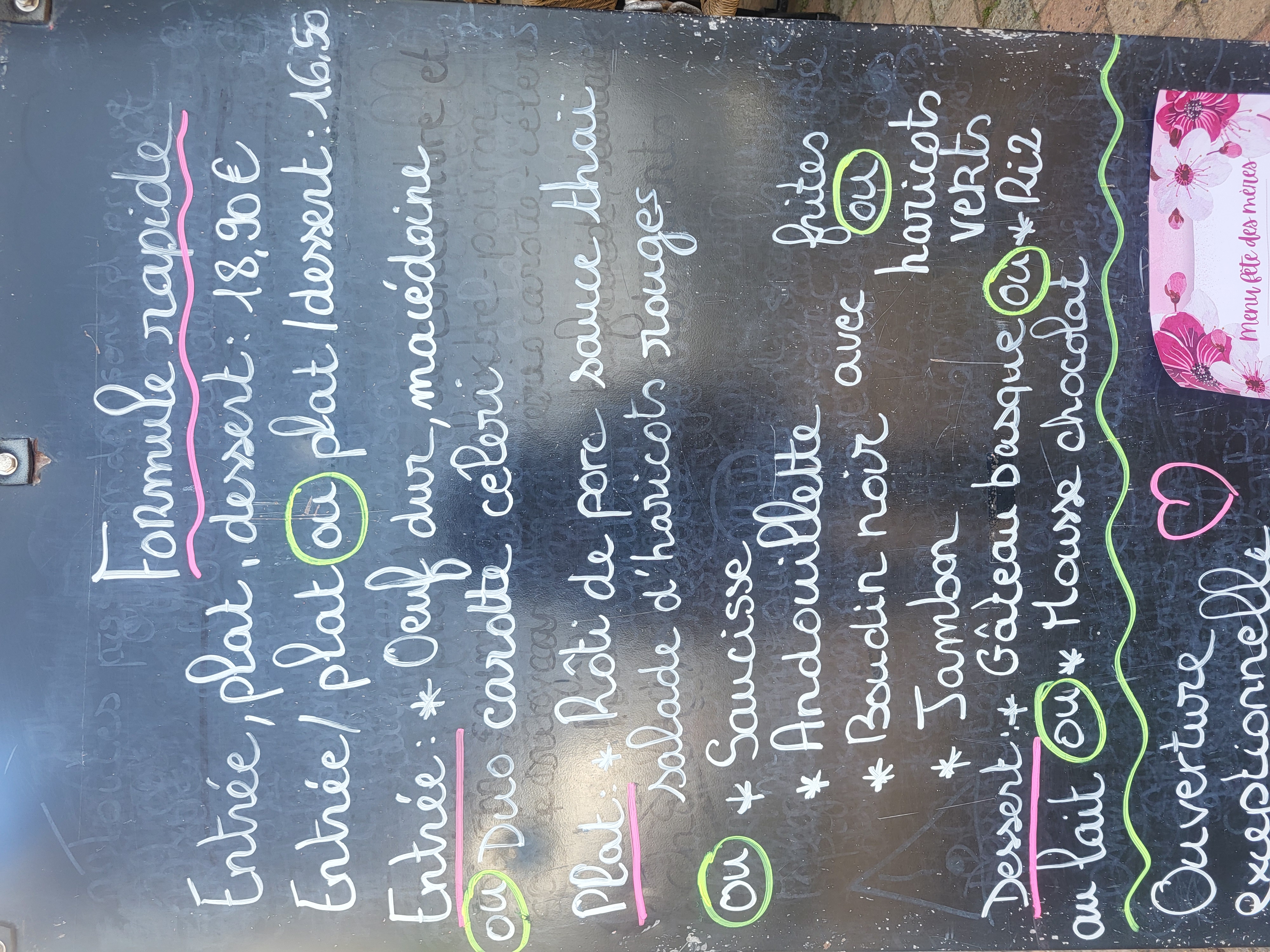 Photo du menu du jour